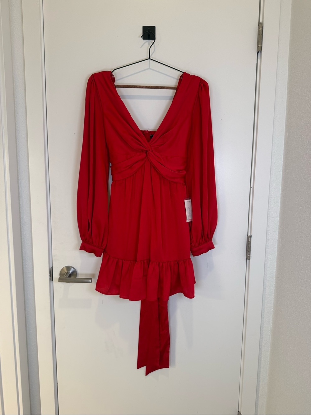 NWT B Darlin Red Long Sleeve V-Neck Mini Dress Bow Tie Detail Sz 0